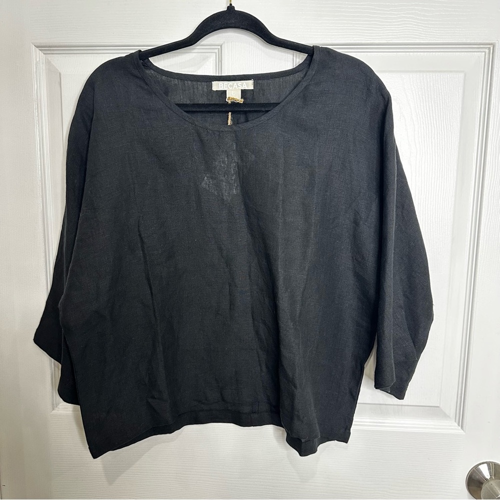 Becasa 100% Linen Boxy Top Lagenlook Boho Large Beach